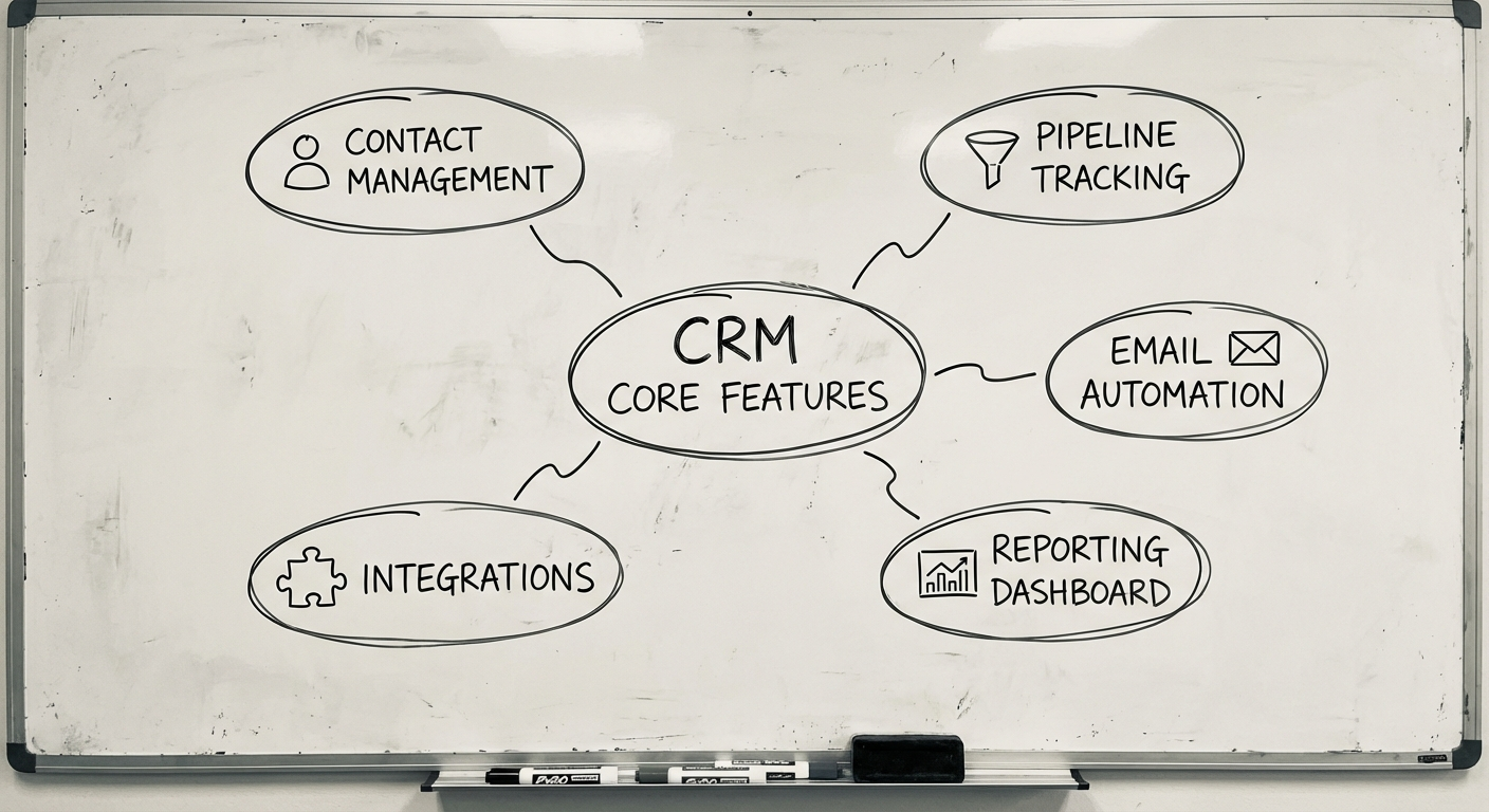 CRM software feature map showing core modules and capabilities