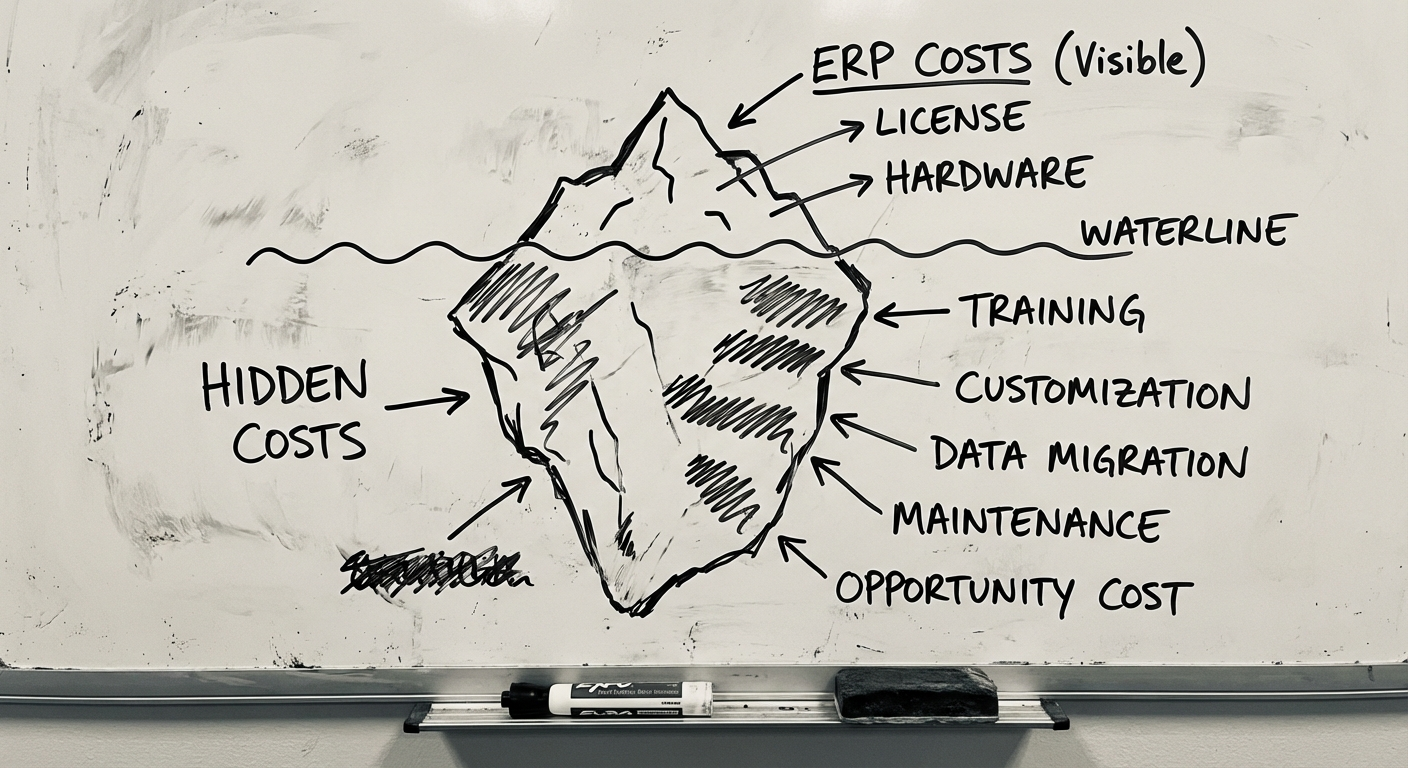 The ERP cost iceberg showing hidden implementation expenses