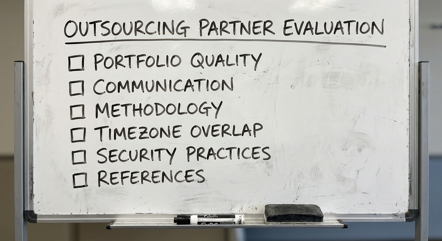 Outsourcing partner evaluation checklist covering process maturity, communication, and technical assessment